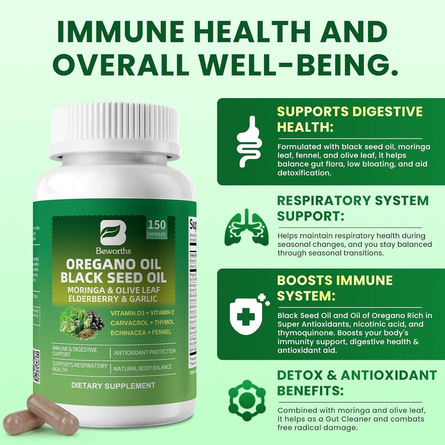 (2 Pack) Oregano Oil Capsules with Black Seed Oil – 10-in-1 Herbal Complex for Immune, Gut & Antioxidant Support – 300 Vegan Capsules Total