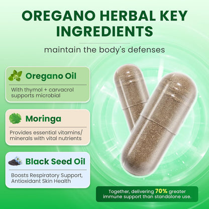 Oregano Oil Capsules with Black Seed Oil – 10-in-1 Herbal Complex with Moringa, Elderberry, Echinacea, Garlic & Fennel – Carvacrol & Thymol for Immune, Digestive & Antioxidant Support (75-Day Supply)