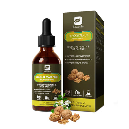 Black Walnut Liquid Drops, 10-In-1 with Wormwood, Pumpkin Seed, Garlic, Oregano, Berberine, Soursop, for Immune, Gut & Digestive Health Support, 2 fl oz