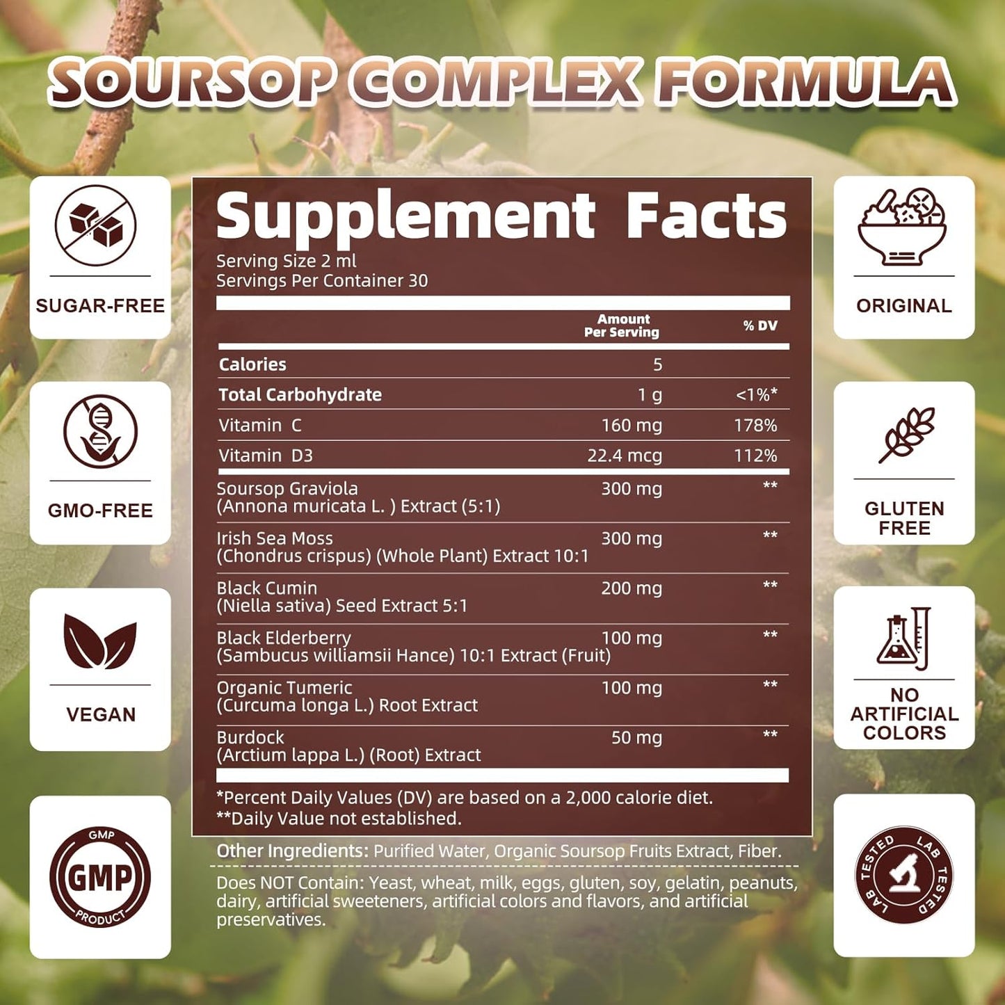 Soursop Bitters Liquid Drops with Irish Sea Moss & Black Seed Oil – Antioxidant & Immune Support, Gut Cleanse & Detox – Raspberry Flavor, 2 fl oz