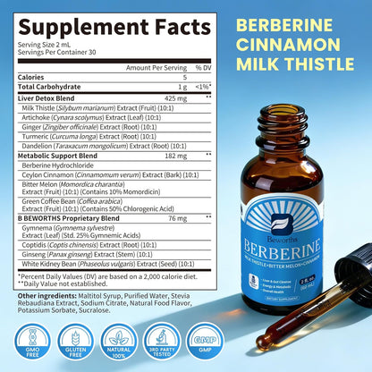 Berberine Liquid Drops with Turmeric Curcumin, Ceylon Cinnamon, Bitter Melon, Berberine Phytosome for Digestion System, Immune Health Support