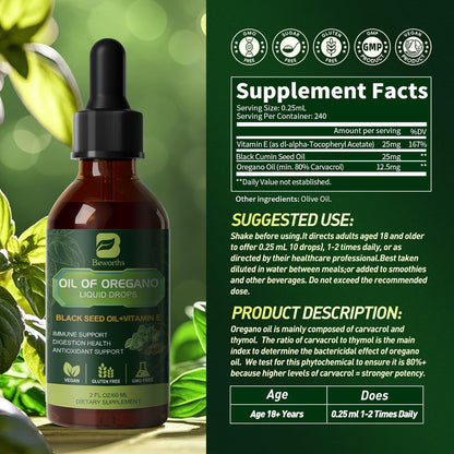 B Beworths Oregano Oil Drops with Black Seed Oil & Vitamin E 60ml