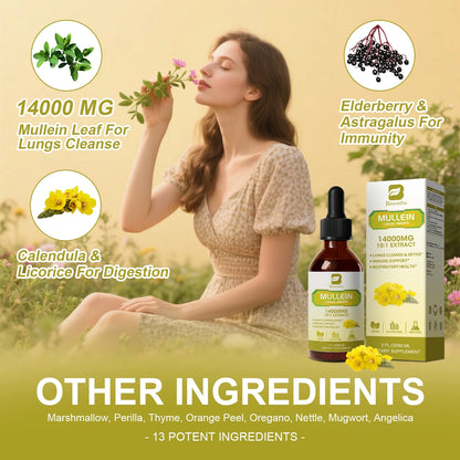 Mullein Drops for Lungs, Lung Detox & Cleanse, 420,000‬mg Mullein Leaf Extract Tincture, for Respiratory, Immune, 30 Servings