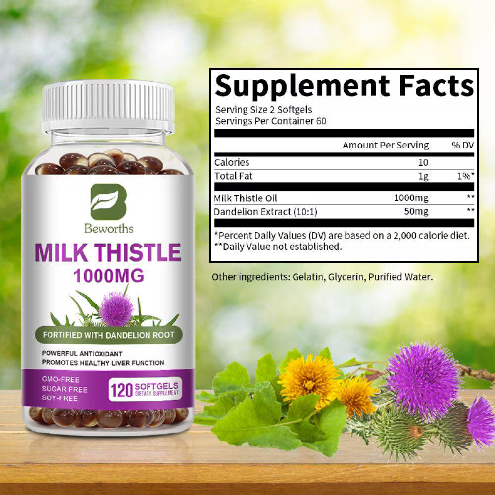 (2 PACK)Milk Thistle 1000mg, Herbal Health Supplement, Supports Liver Health, Rapid Release Softgels, 240 Ct