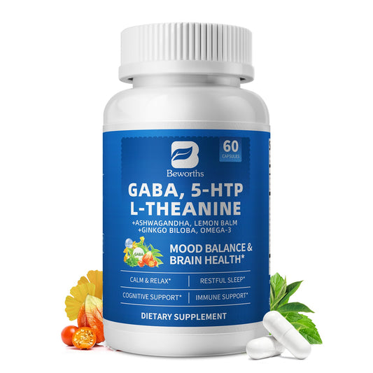 GABA 5 HTP L-Theanine + Ashwagandha + Lemon Balm & Ginkgo Biloba