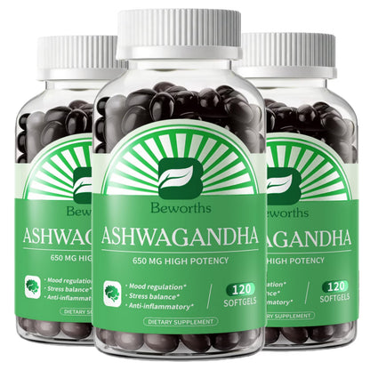 Ashwagandha Capsules 2100mg - Organic Ashwagandha Supplement - Support Stress, Mood & Energy for Men and Women - 360 Softgels(3 PACK)