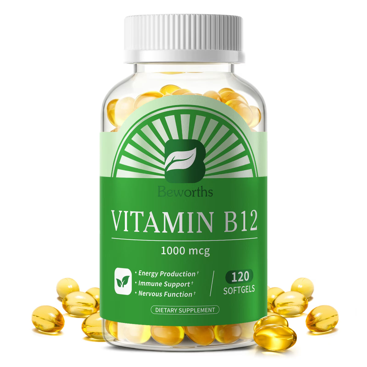 Beworths Vitamin B12 Capsule 1000 Mcg Methyl B12 with Organic Spirulina Supports Healthy Mood, Energy, Heart & Eye Health - 120 Capsules