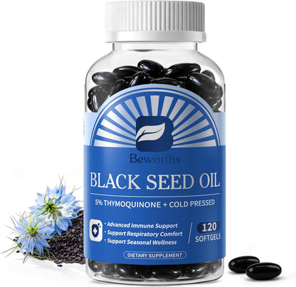 Black Seed Oil - 120 Softgels for Immune Support - 5% Thymoquinone
