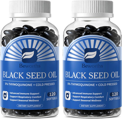 Black Seed Oil Capsules for Immune Support - 5% Thymoquinone, 240pcs