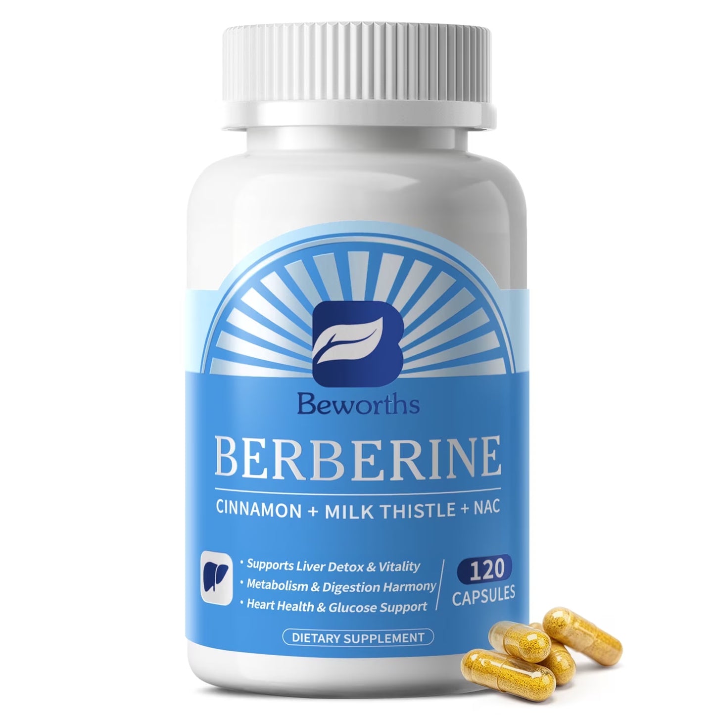 Berberine 450mg with Ceylon Cinnamon, Milk Thistle & NAC - Metabolic & Liver Support Supplement - Digestive Balance - Non-GMO - 120 Capsules (60 Servings)