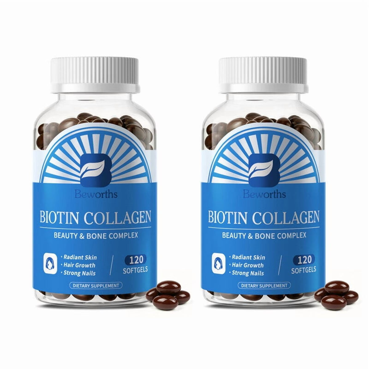 Biotin 5000 Mcg, w/Collagen,Helps Promote Skin, Hair and Nail Health, 120 Softgels(2 Pack)