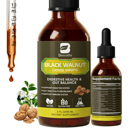Black Walnut Liquid Drops, 10-In-1 with Wormwood, Pumpkin Seed, Garlic, Oregano, Berberine, Soursop, for Immune, Gut & Digestive Health Support, 2 fl oz