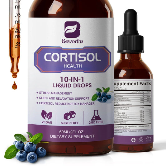Cortisol Health Supplement, 10-in-1 Cortisol Manager, with Magnesium, Ashwagandha, L-Theanine, Supports Relaxation & Sleep, 2 fl oz
