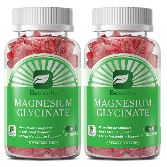 Magnesium Glycinate Gummies - Sugar Free Magnesium Glycinate Supplement - for Relaxation, Stress, and Sleep for Adults - 60 Raspberry Gummies(2 Pack)