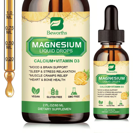 Magnesium Liquid Drops, with Magnesium Citrate, Calcium, Potassium, Vitamin D3, Zinc, for Bone, Energy, Muscle Support, 2 fl oz