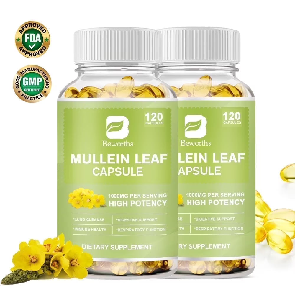 Mullein Leaf Capsules - Organic Mullein Leaf Extract for Lung - 1000mg 240 Vegan Caps