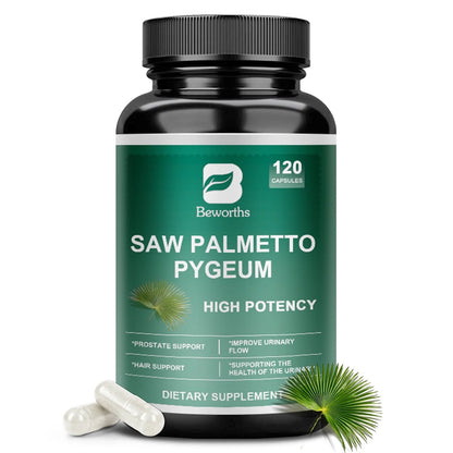 Saw Palmetto 500mg with Biotin & Pumpkin Seed Extract - DHT Blocker Hair Supplement Urinary Health & Prostate Support, 120 Capsules