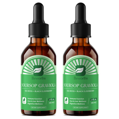 Soursop Bitters Liquid Drops with Irish Sea Moss,Soursop Graviola Leaves Extract - Soursop Multivitamin Complex Supports Antioxidant, Gut Cleanse & Immunity, 4 oz, 2 Pack