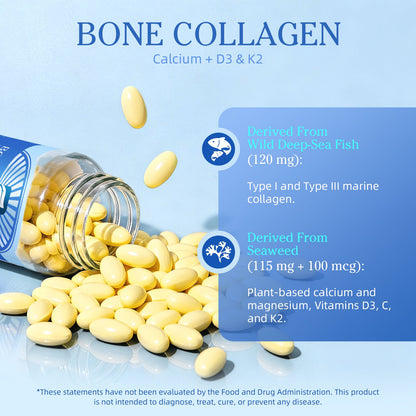 B Beworths Bone Collagen with K2 MK-7, Calcium & Vitamin D3 Softgels, Fish Collagen Peptides for Bone Health Support, Gluten Free, 120 Count
