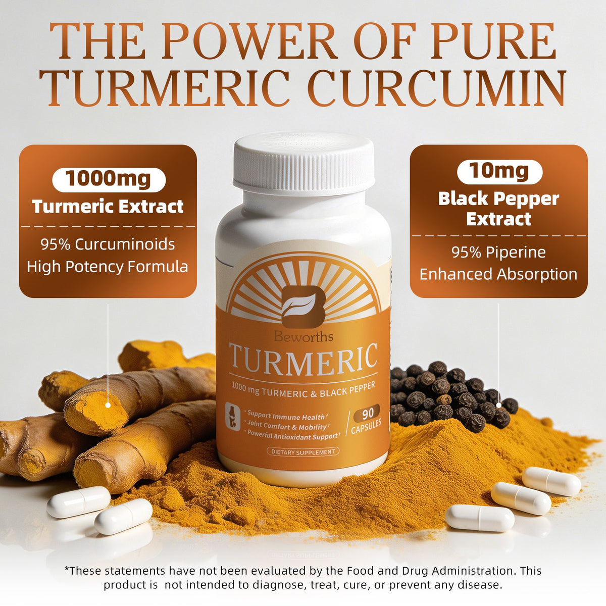 (2 Pack) Turmeric Curcumin 1000mg - 95% Curcuminoids & Black Pepper Extract for Joint & Immune Health Support, 180 Count