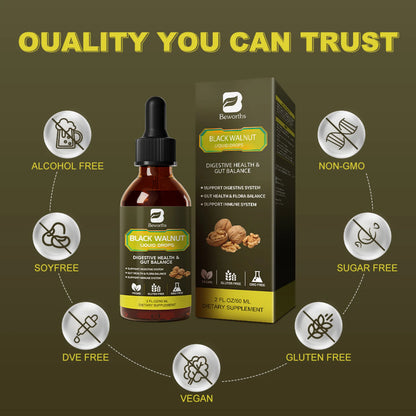 Black Walnut Liquid Drops, 10-In-1 with Wormwood, Pumpkin Seed, Garlic, Oregano, Berberine, Soursop, for Immune, Gut & Digestive Health Support, 2 fl oz