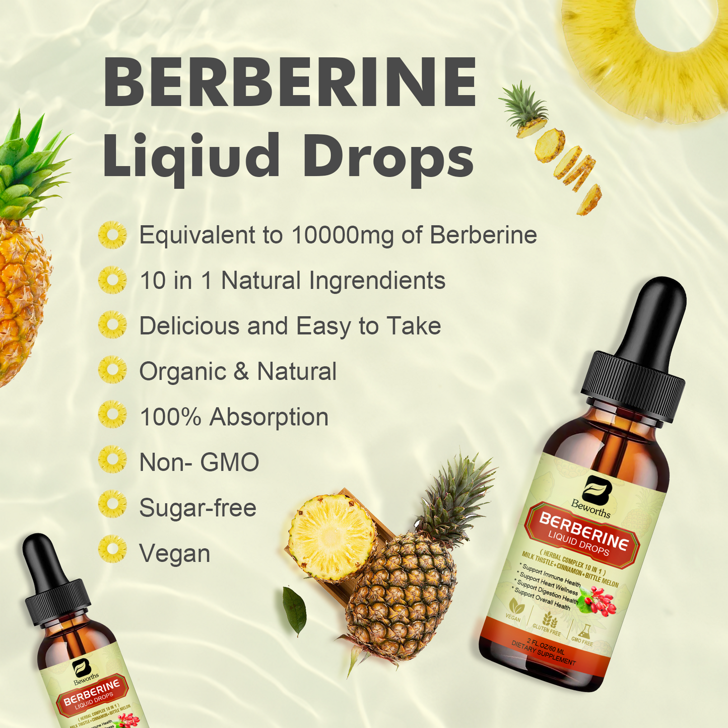 Premium Berberine Liquid Drops with Turmeric, Bitter Melon, Milk Thistle & Ceylon Cinnamon