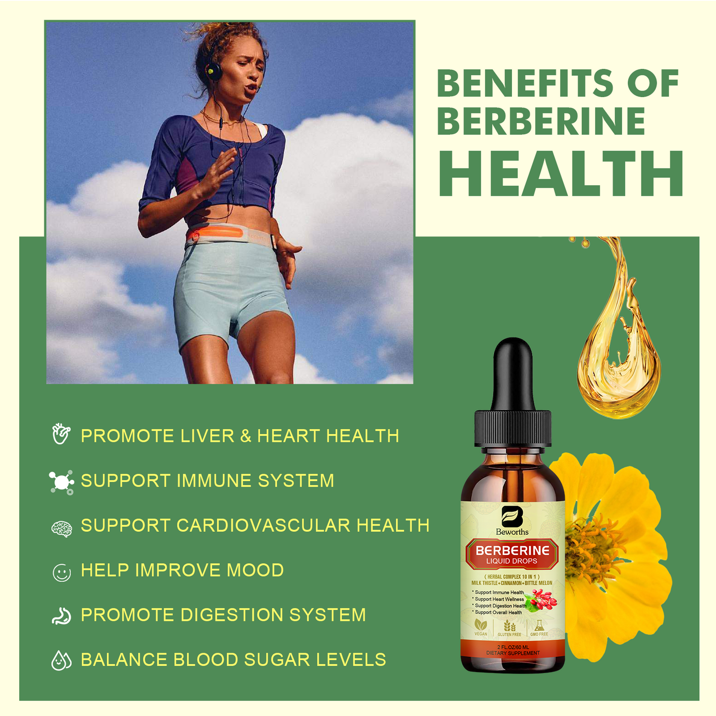 Premium Berberine Liquid Drops with Turmeric, Bitter Melon, Milk Thistle & Ceylon Cinnamon