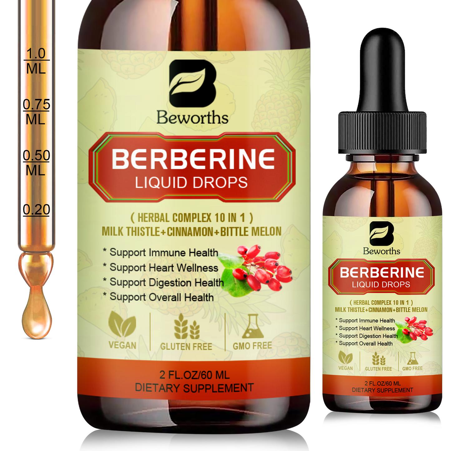 Premium Berberine Liquid Drops with Turmeric, Bitter Melon, Milk Thistle & Ceylon Cinnamon