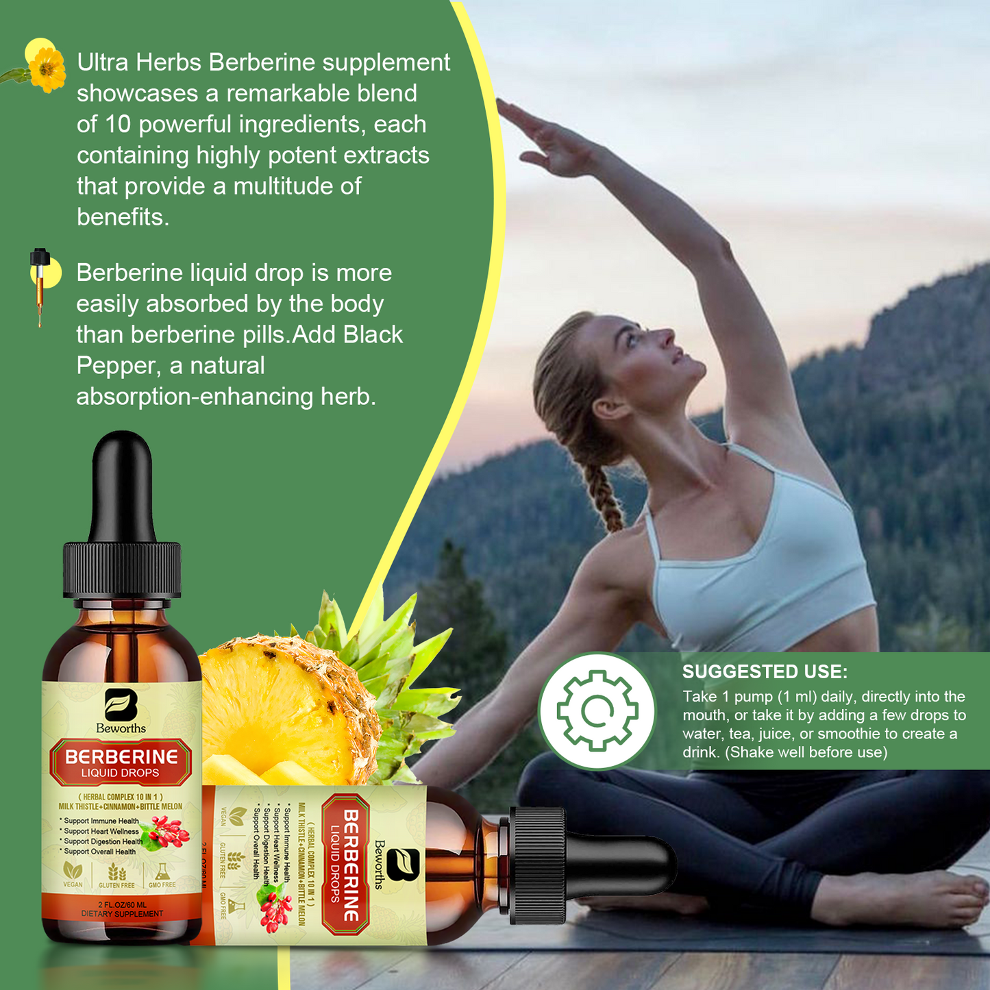 Premium Berberine Liquid Drops with Turmeric, Bitter Melon, Milk Thistle & Ceylon Cinnamon