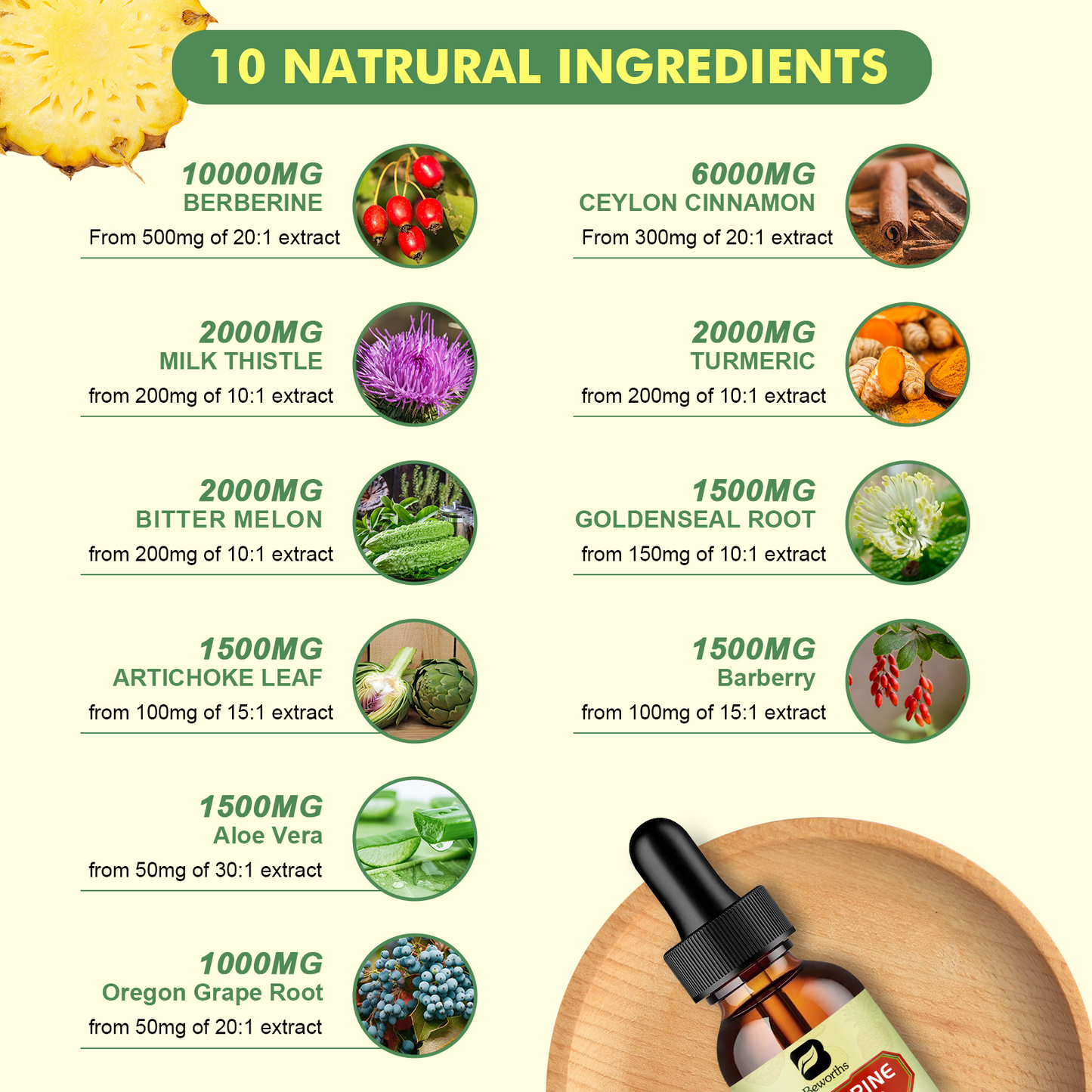 Premium Berberine Liquid Drops with Turmeric, Bitter Melon, Milk Thistle & Ceylon Cinnamon