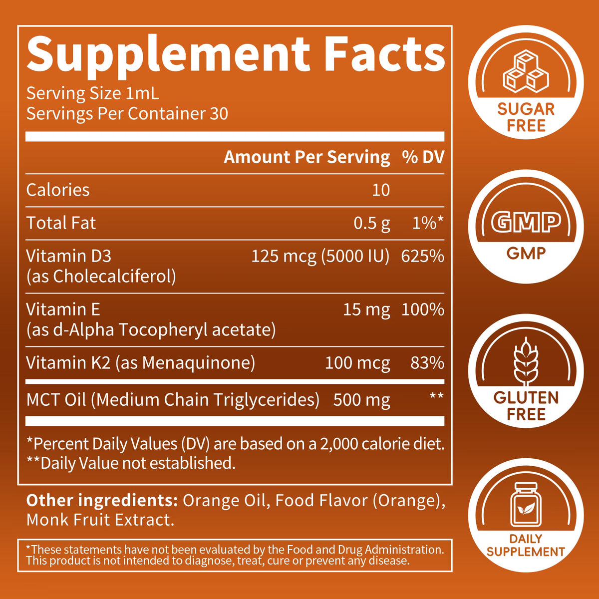 (2 Pack) Vitamin D3 K2 Drops with MCT Oil & Vitamin E - Orange Flavor Liquid Supplement for Immune & Bone Health Support - 2 fl oz (60 mL), 60 Servings
