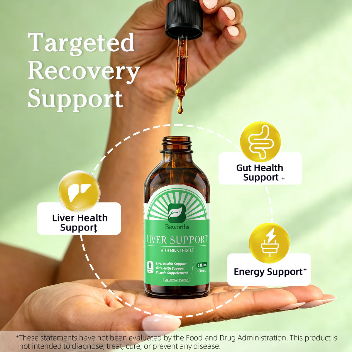 Strawberry Liver Support Liquid Drops with Milk Thistle & NAC - Gut Health & Vitamin Supplement - 2 fl. oz