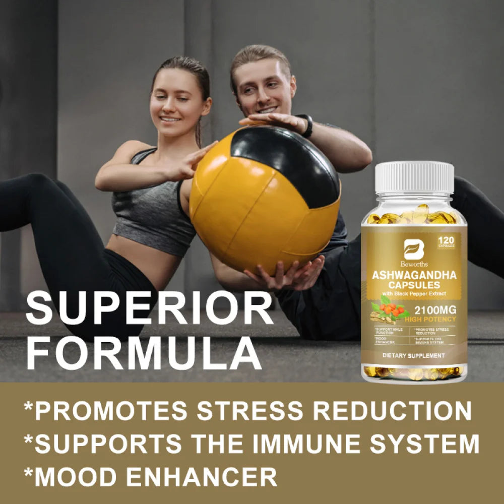 Ashwagandha Capsules 2100mg - Organic Ashwagandha Supplement - Stress Relief, Mood Enhancer & Natural Energy Support Supplement for Men and Women - 360 Softgels(3 PACK)