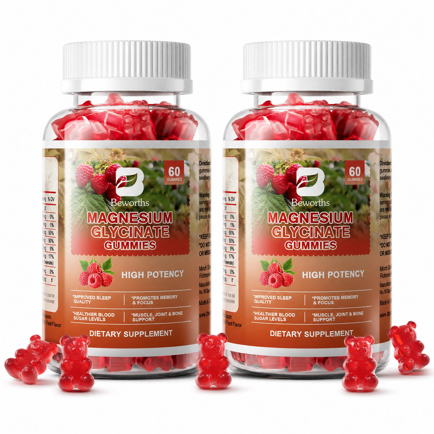 Magnesium Glycinate Gummies 400mg - Sugar Free Magnesium Glycinate Supplement - for Relaxation, Stress, and Sleep for Adults - 60 Raspberry Gummies(2 Pack)