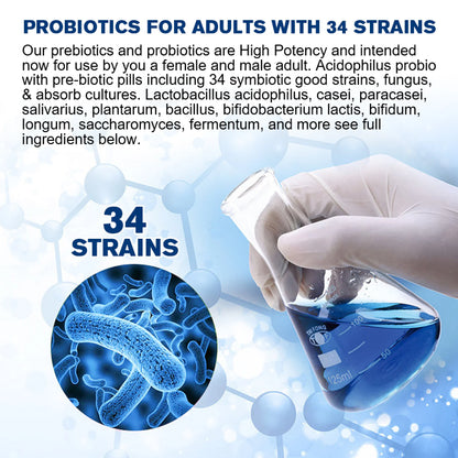 (2 Pack)Organic Prebiotics Supplement,100 Billion CFU & 34 Strains for Digestive & Gut Health,120 Ct