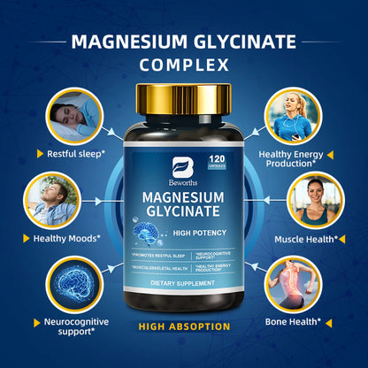 Magnesium Glycinate | Magnesium Complex Supplement for Muscle, Bone & Immune Health | 120 Capsules