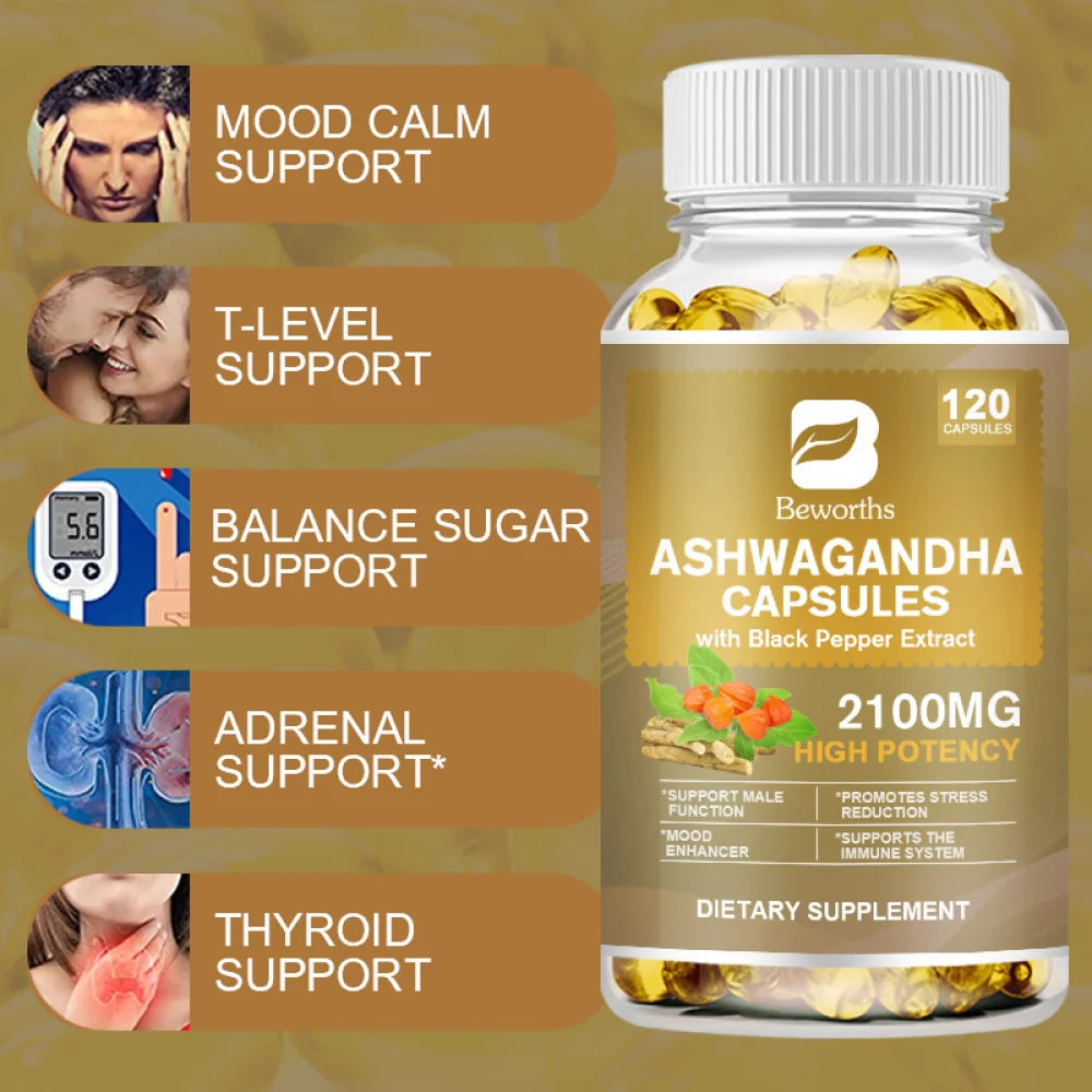 Ashwagandha Capsules 2100mg - Organic Ashwagandha Supplement - Stress Relief, Mood Enhancer & Natural Energy Support Supplement for Men and Women - 360 Softgels(3 PACK)
