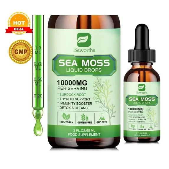 Suplemen Cair Lumut Laut Irlandia Organik BEWORTHS dengan Akar Burdock