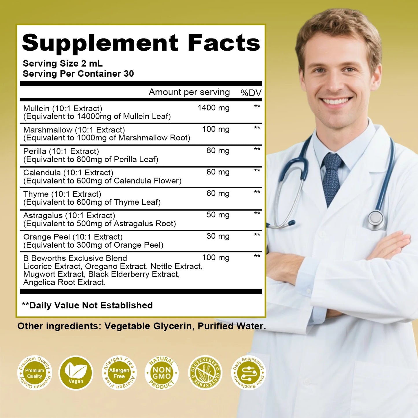 Mullein Drops for Lungs, Lung Detox & Cleanse, 420,000‬mg Mullein Leaf Extract Tincture, for Respiratory, Immune, 30 Servings