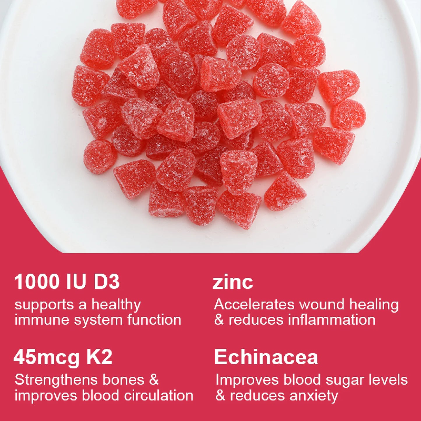 Beworths Vitamin D3 + K2 Gummies, 1000 IU D3 + 45 Mcg K2 for Bone & Muscle, 60 Gummies