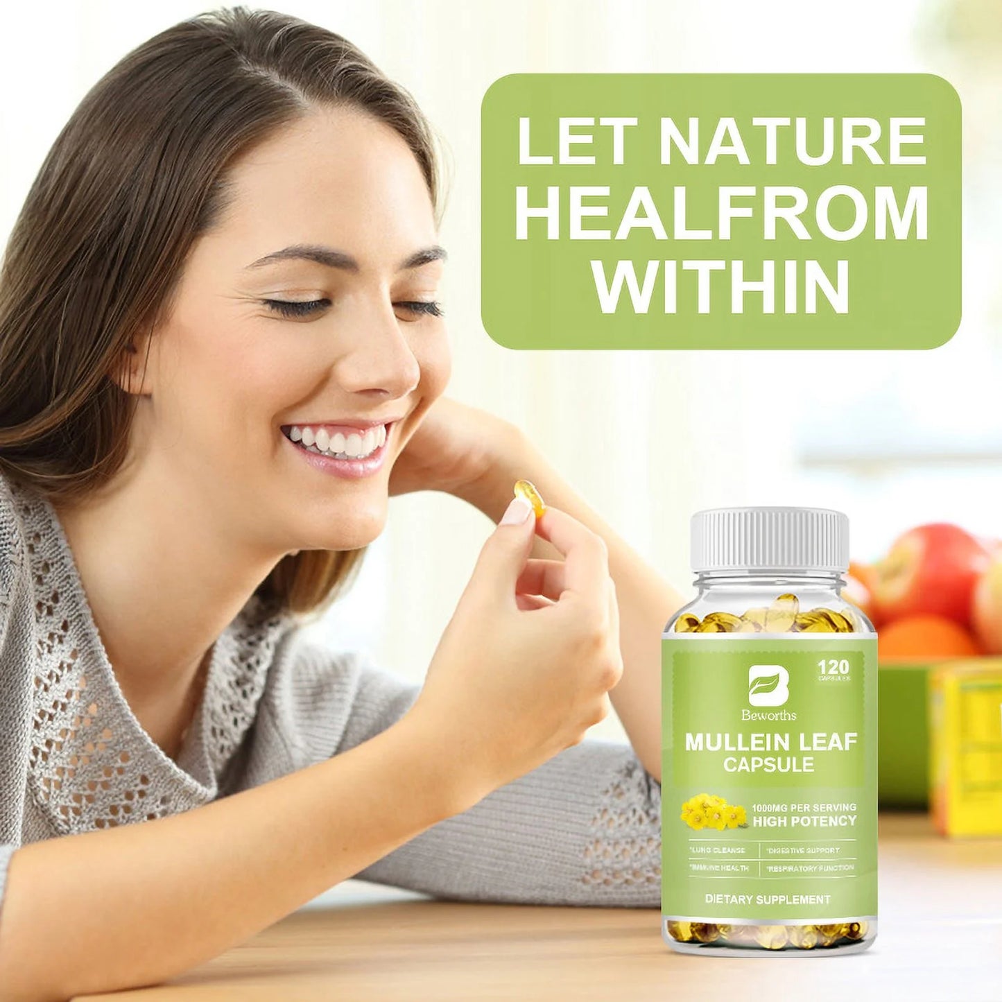 Mullein Leaf Capsules - Organic Mullein Leaf Extract for Lung - 1000mg 240 Vegan Caps