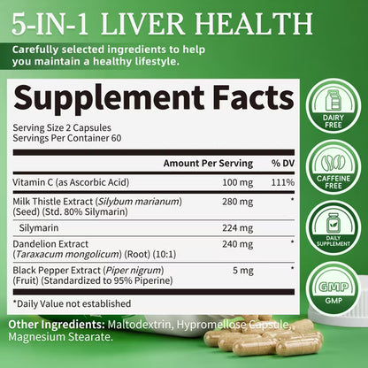 B Beworths 5-in-1 Liver Health Supplement with Milk Thistle, Dandelion & Silymarin, 120 Capsules