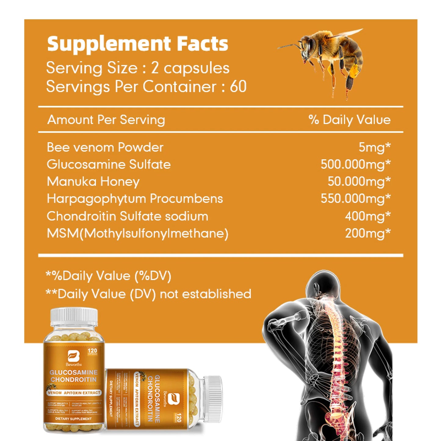 (2 Pack) Beworths Glucosamine Chondroitin Pills Dietary Supplement, Support Joint Health, 240 Capsules (Non-GMO & Gluten Free)