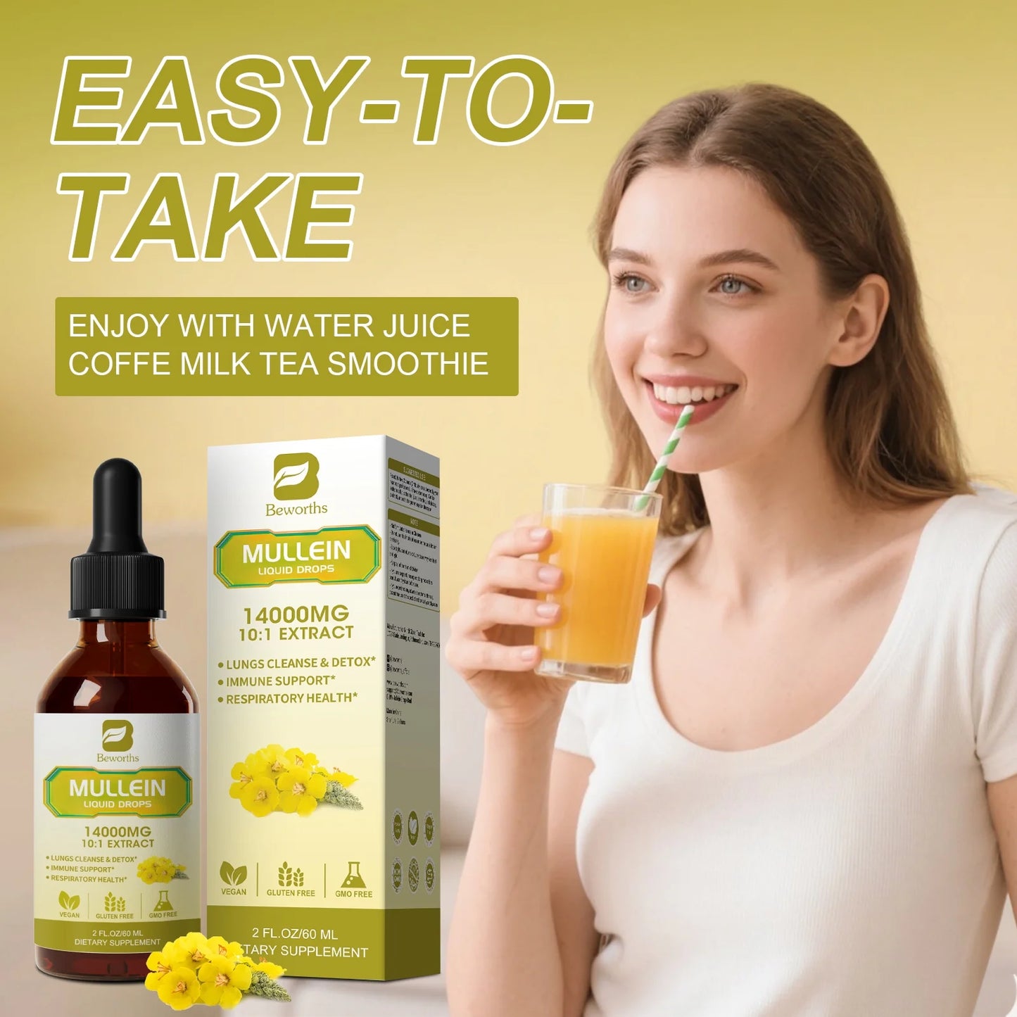 Mullein Drops for Lungs, Lung Detox & Cleanse, 420,000‬mg Mullein Leaf Extract Tincture, for Respiratory, Immune, 30 Servings