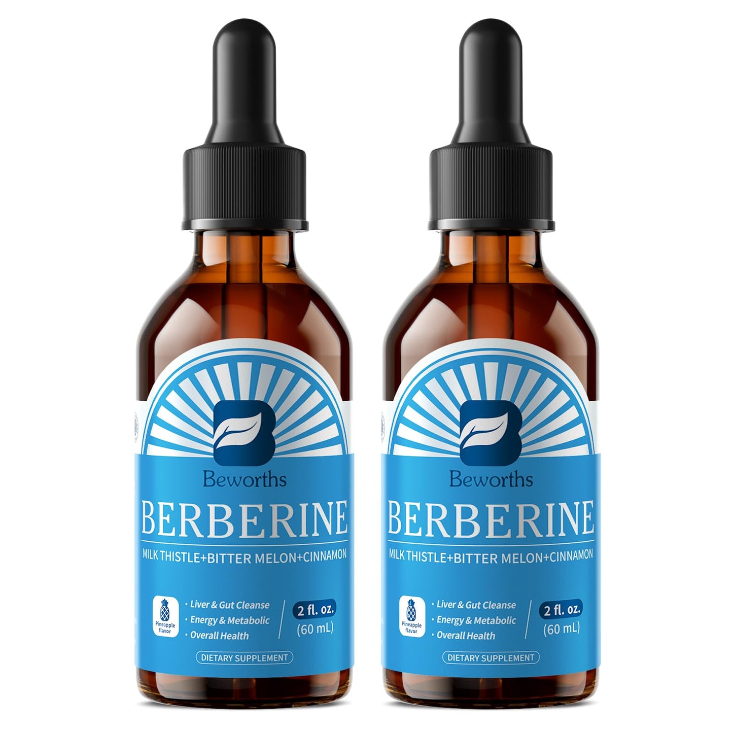 B BEWORTHS 2Pack Berberine Supplement - Berberine HCL with Ceylon Cinnamon Supplement Drops with Bitter Melon, Milk Thistle, Turmeric, Artichoke, Berberine Phytosome - Support Liver, Digestive Health
