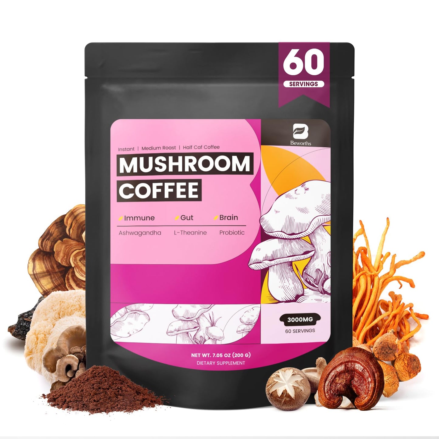 B BEWORTHS Mushroom Coffee Powder