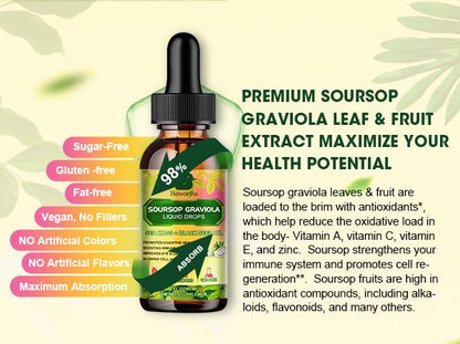 Soursop Graviola Liquid Drop,With Balckseed oil, for Cell Support & Regeneration, Immune Boost, Relax, Liver and Sleep, Guanabana Drop 2 Fl Oz