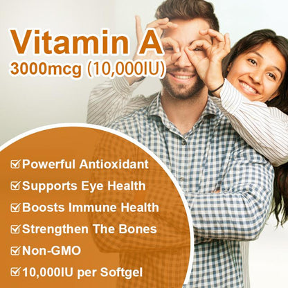 Vitamin A Softgels 10,000 IU Vitamin A Supplement, Promotes Immune, Bone, Skin, and Eye Health, 10000 IU (3000mcg) 120 Capsules, Vegan Dietary Supplements by BEWORTHS