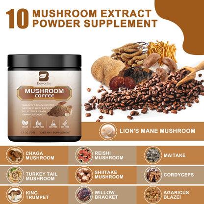 BBeworths Mushroom Coffee Alternative para sa Energy, Mental Clarity at Focus, Brain Booster 70g 