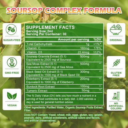 Soursop Graviola Liquid Drop,With Balckseed oil, for Cell Support & Regeneration, Immune Boost, Relax, Liver and Sleep, Guanabana Drop 2 Fl Oz